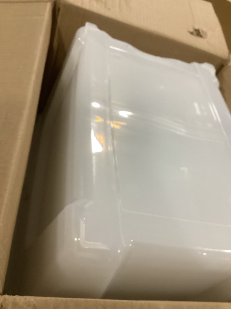 Condition photo showing As Is for iris usa 51 l (54 qt) plastic storage box with lid and latches - 4 pack - bpa-free, see-through organizing solution, durable nestable stackable containers, secure pull handle - clear clear 54 qt 4 pack