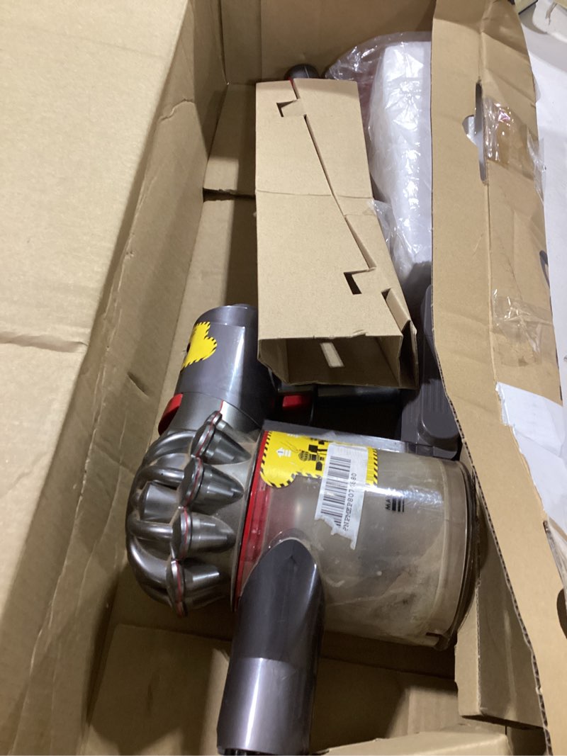 Condition photo showing As Is for dyson v8 plus cordless vacuum, cleans hard floors and carpets, detangles, converts to handheld, 115aw, 2 power modes, up to 40 minutes¹