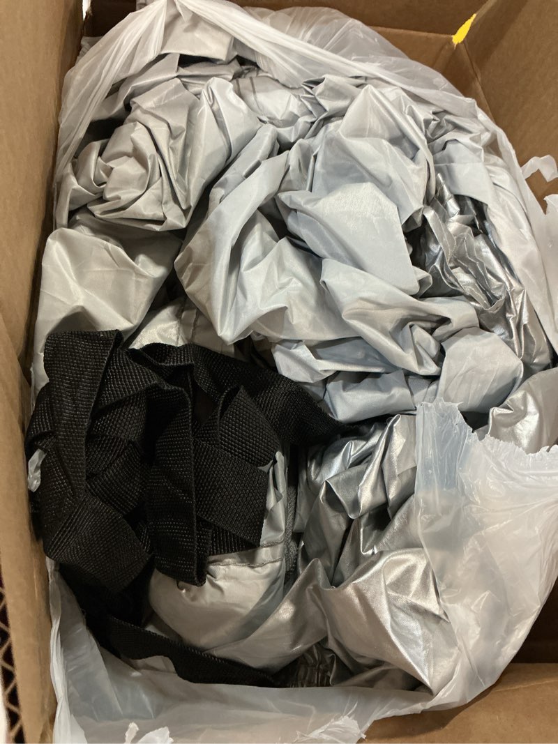 Condition photo showing As Is for kayme car covers for automobiles waterproof all weather sun uv rain protection with zipper mirror pocket fit sedan toyota prius, mercedes benz clk, cadillac ats, nissan sentra .(178 to 185 inch) 3l c8 for sedan-length ( 178-184 inch )