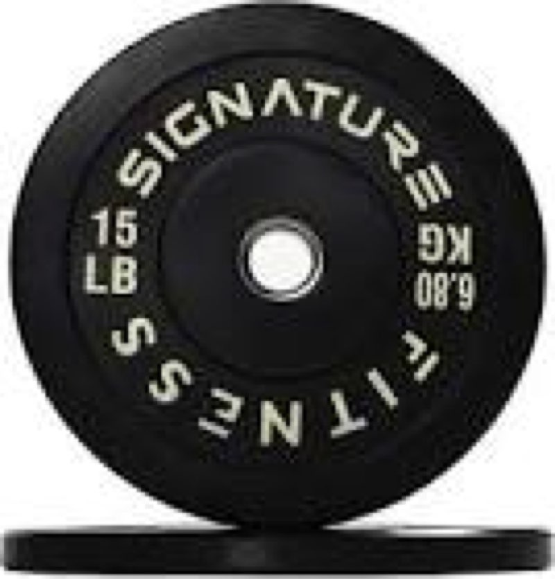 Signature Fitness 2" Olympic Bumper Plate Weight Plates with Steel Hub 15 lbs