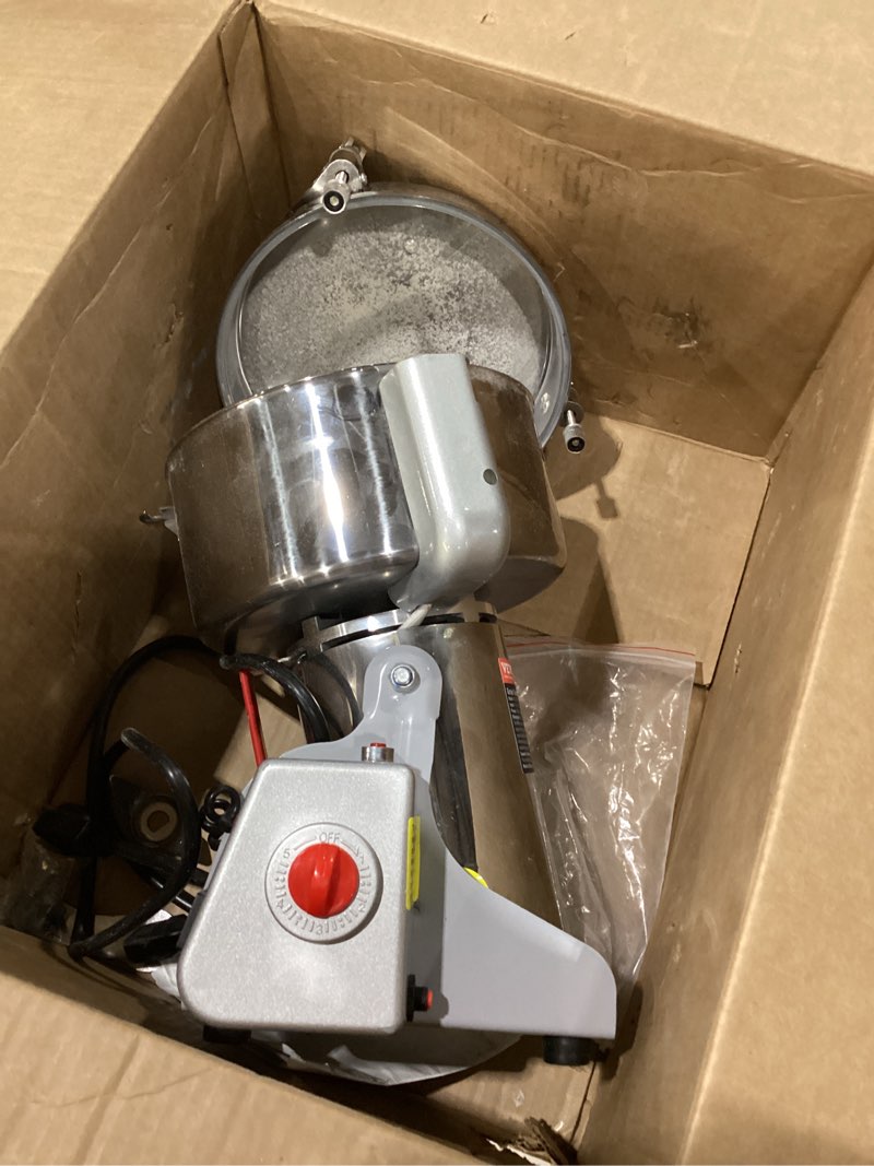 Condition photo showing As Is for USED NOT TESTED VEVOR 2500g Electric Grain Mill Grinder, High Speed 3400W Commercial Spice Grinders, Stainless Steel Pulverizer Powder Machine, for Dry Grains Spices Cereals Coffee Corn Pepper, Swing Type 2500g Silver