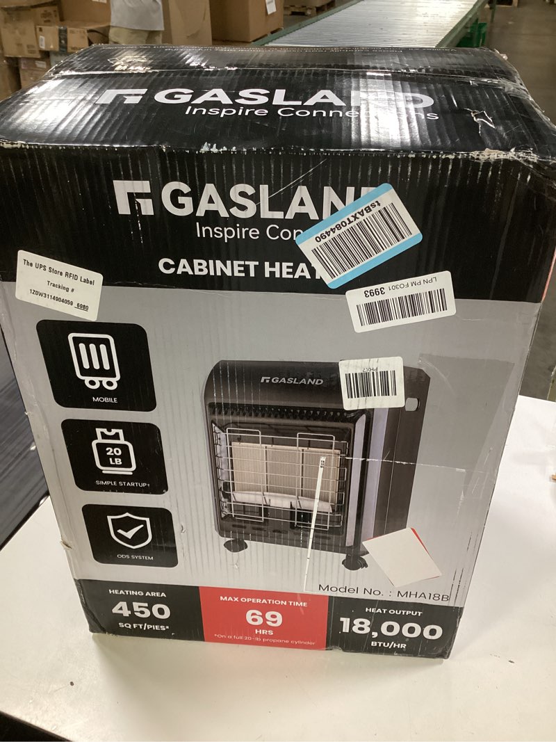 Condition photo showing New/Like New for Gasland MHA18BN Propane Radiant heater, 18,000 BTU Warm Area up to 450 sq. ft, Portable LP Gas Heater for Garages, Workshops and Construction Sites, Ultra Quiet Propane Heater with LP Regulator Hose Black-18k BTU