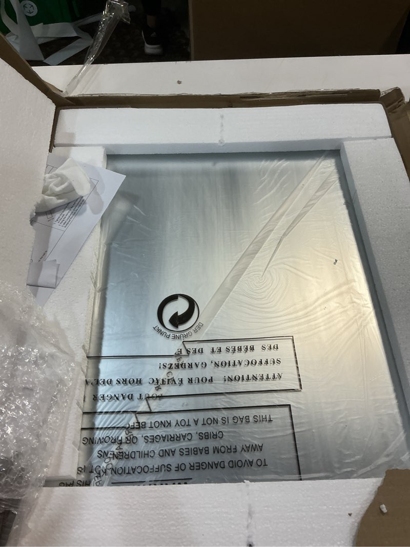 Condition photo showing New/Like New for kosmonia 20x16 bathroom vanity mirror for wall, aluminum framed, farmhouse rectangle, anti-rust, hd reflection anti-desilvering, distortion free, tempered and shatter-proof wall mounted mirror, black framed mirror-black 20"l x 16"w