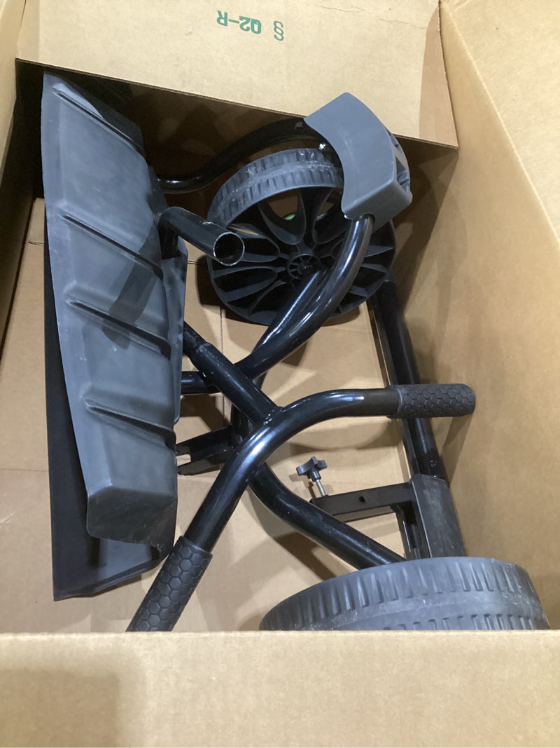 Condition photo showing As Is for gardenised extra wide 36 in. snow shovel plow pusher remover with large rugged wheels, heavy duty, black