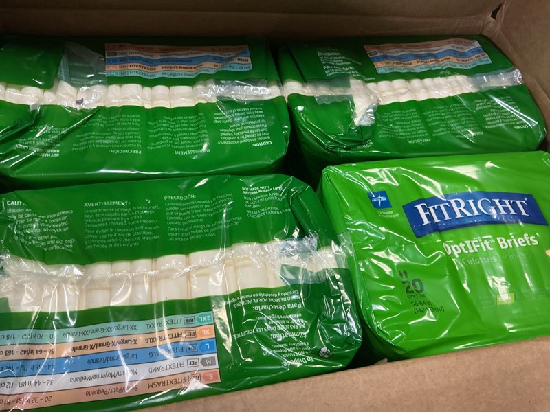 Condition photo showing Good Condition for fitright adult diapers, extra heavy absorbency, xl (waist size 56in-64in), 80 count, optifit incontinence briefs for men and women, disposable, moisture wicking, leak protection, 80 count x-large