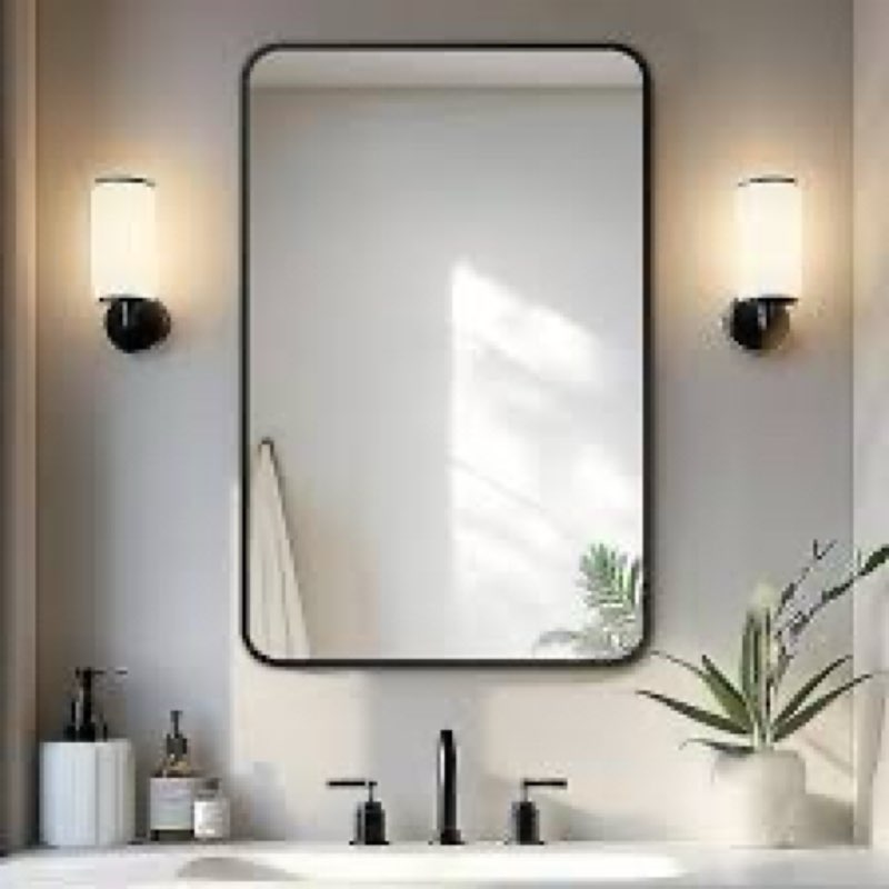 Delma Bathroom Vanity Mirror, Black Framed Bathroom Mirror for Over Sink, High-Definition Bathroom M