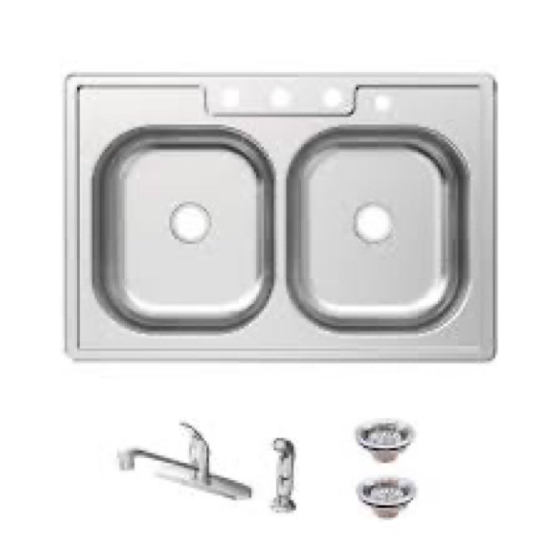 33 in. Drop-In 50/50 Double Bowl 20 Gauge Stainless Steel Kitchen Sink with Pull-Out Faucet