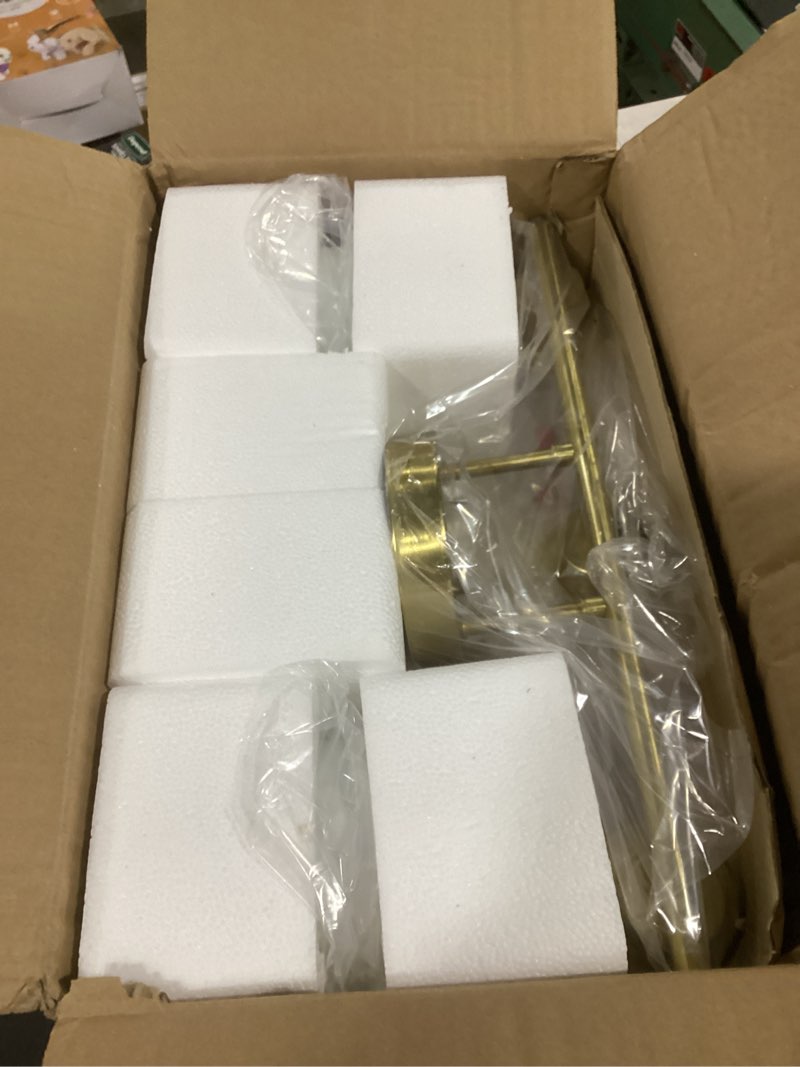 Condition photo showing As Is for 3-Light Gold Bathroom Light Fixtures, Modern Bathroom Vanity Light with Clear Glass Shade, Brushed Gold Bath Wall Mount Lights, Wall Lamp for Mirror Kitchen Bedroom Hallway Living Room Hallway Brushed Gold 3-Light