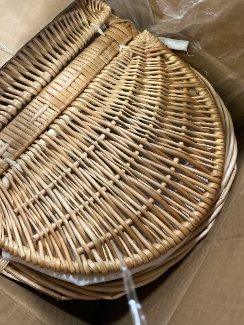 Condition photo showing New/Like New for hap tim heart wicker picnic basket for 2 person set with blanket & bamboo plate & cheese board, couples gifts, wedding gifts, engagement gifts (y2405)