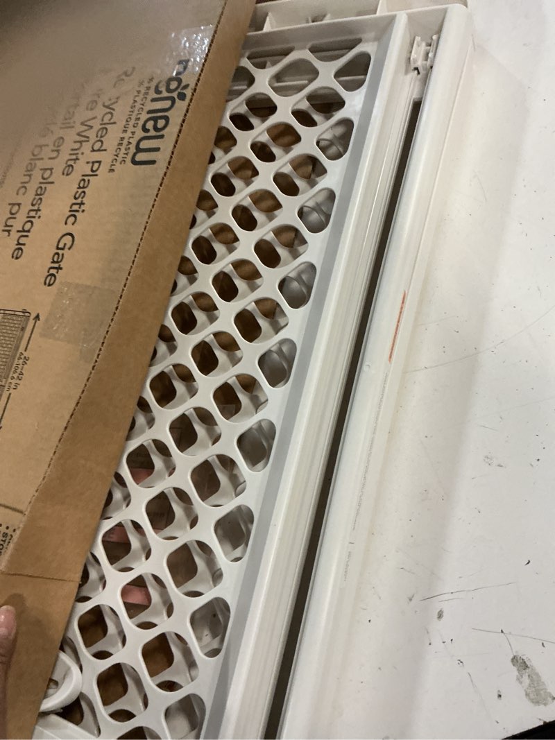 Condition photo showing Good Condition for toddleroo by north states - renew 100% recycled plastic baby gate for doorway; sturdy for indoor & outdoor use: pressure mounted, no drill gate; made in usa; 26" to 42" wide, 26" tall; pure white