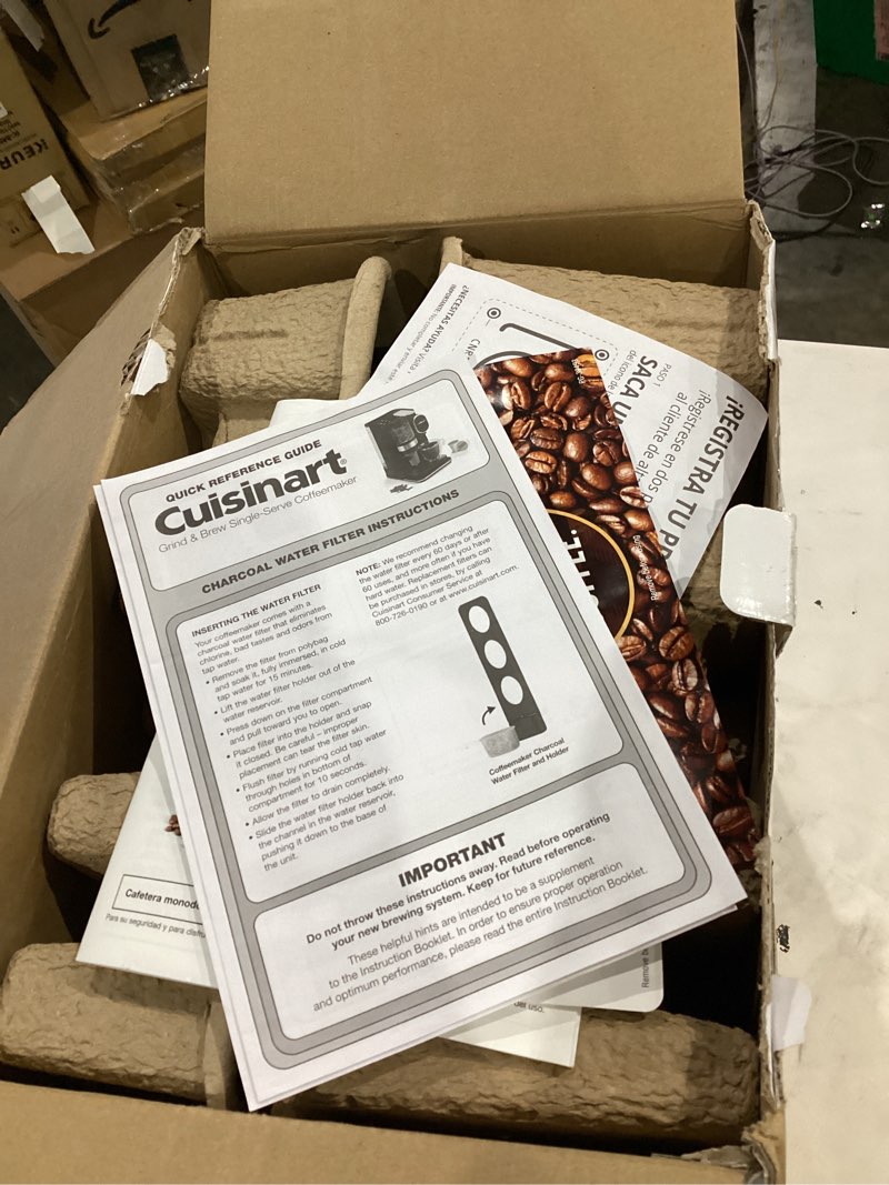 Condition photo showing Good Condition for Cuisinart Single-Serve Coffee Maker + Coffee Grinder with 8, 10, and 12 oz. Serving Size, Compatible with Single-Cup Pods, 48-Ounce Removable Reservoir, Stainless Steel, DGB-2SS