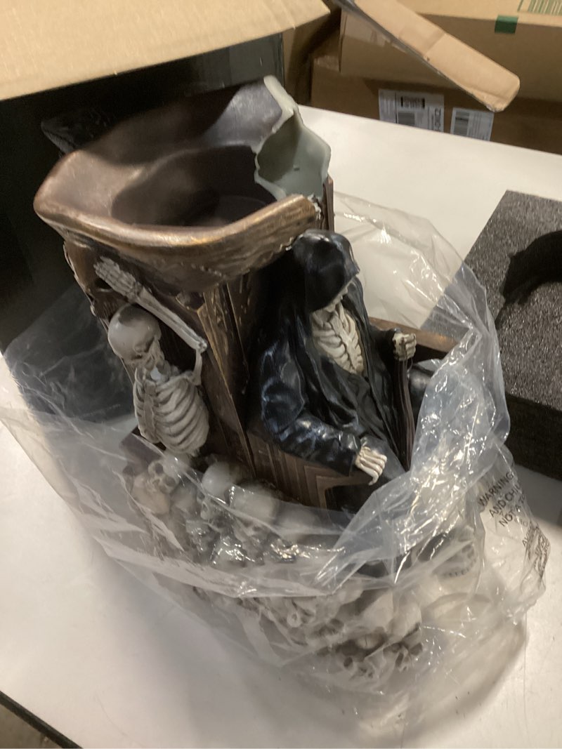 Condition photo showing As Is for Forged Dice Co. Grim Bones Dice Tower with LED Skull Eyes - Hand Painted Grim Reaper Throne - Dice Rolling Tower Compatible with DND Accessories