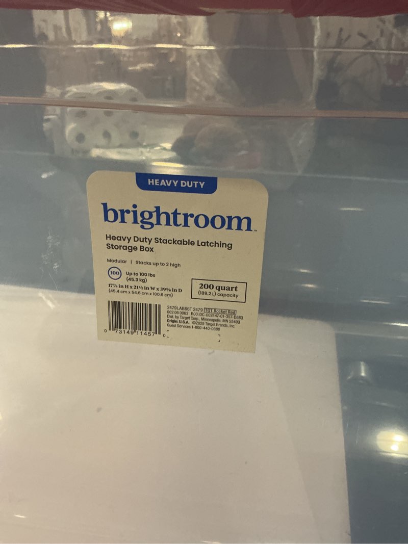 Condition photo showing As Is for brightroom 200 quart stacker box red lid