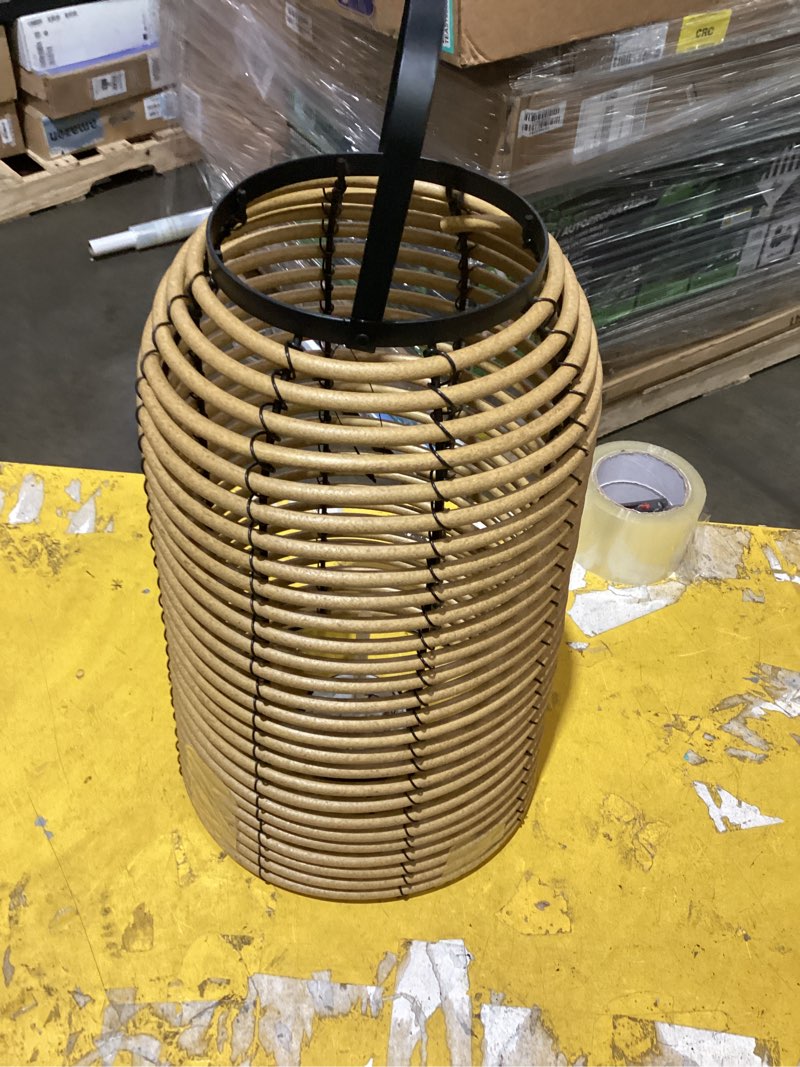 Condition photo showing As Is for missing candle *16\" rattan battery led outdoor lantern brown - threshold™
