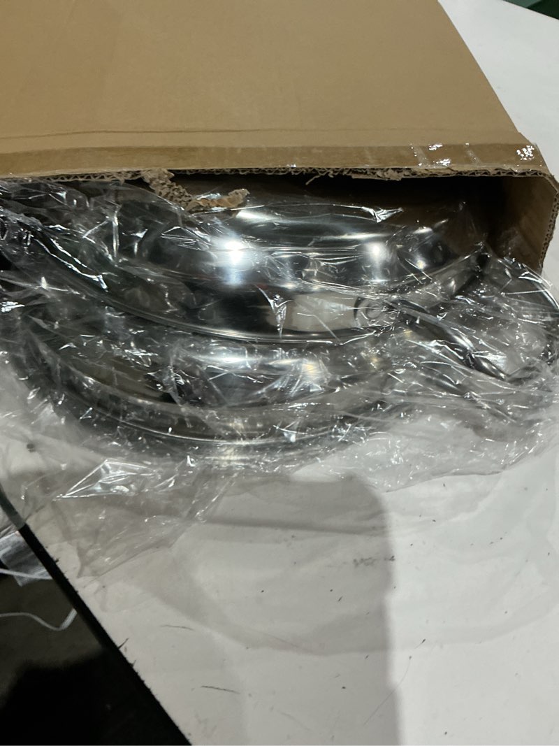 Condition photo showing Good Condition for 2-set 12 inch shrimp cocktail serving dish with ice tray, cold chilled serving trays, cooling platter charcuterie board for appetizer oyster salad buffet parties, dishwasher safe, stainless steel