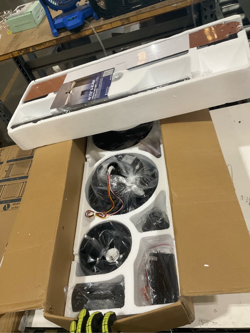 Condition photo showing As Is for depuley 66" ceiling fans with lights: large indoor/outdoor ceiling fan for patios living room - 8 blades brown dimmable ceiling fans with remote app control timer reversible quiet dc motor 6 speeds