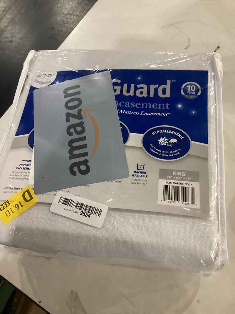 Condition photo showing Good Condition for king (17-20 in. deep) sureguard mattress encasement - 100% waterproof, bed bug proof, hypoallergenic - premium zippered six-sided cover