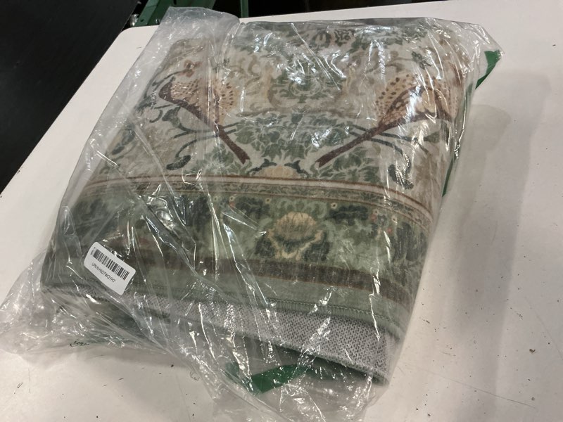 Condition photo showing Good Condition for vintage runner rugs for hallways - sage green 2'6"x10' wide kitchen runners, 10 ft long entryway rug, botanical pattern with flowers and leaves, washable non slip low pile 2'6" x 10' (runner) sage green