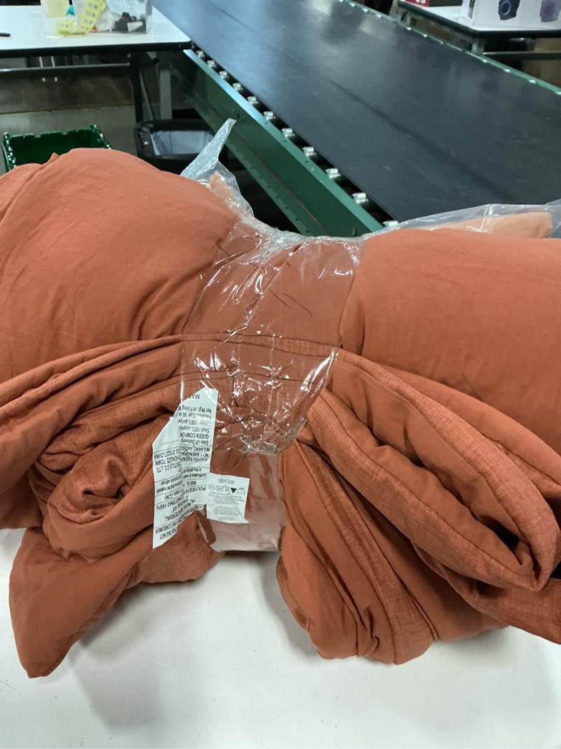 Condition photo showing As Is for burnt orange duvet cover king size 3 pieces, boho soft terracotta quilt cover set - 1 bohemian rust duvet cover with zipper closure and 2 pillowcases for women men