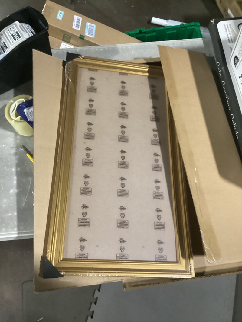 Condition photo showing New/Like New for GULETHUN 12x24 Gold Picture Frame - Rustic Modern Photo Frame for Wall Decor, Vintage Poster Display Horizontal/Vertical Gold 12x24in