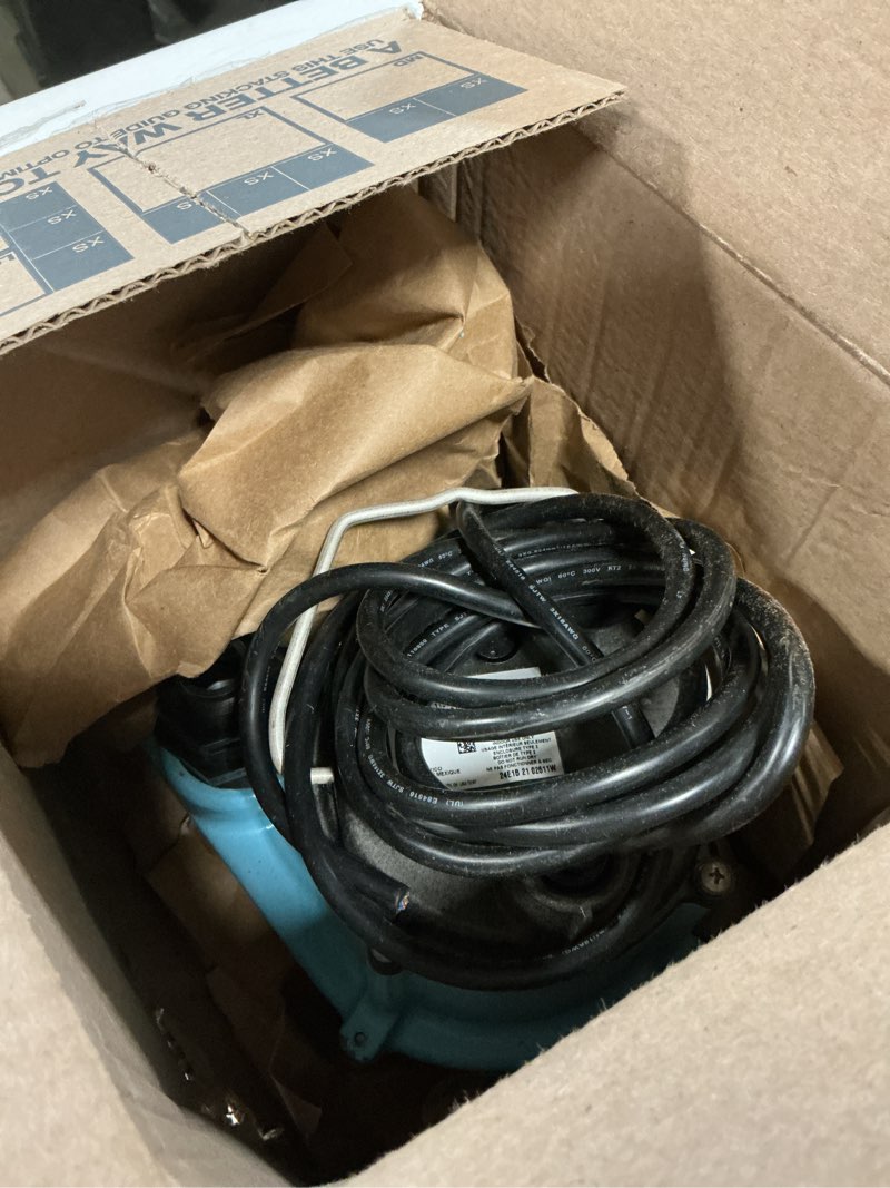 Condition photo showing As Is for little giant 6-cim-r 115-volt, 1/3 hp, 2750 gph manual (no switch) submersible sump pump for sump systems and general dewatering, 10-ft. cord, blue, 506271 pump cast iron, 115v, 10' cord, manual