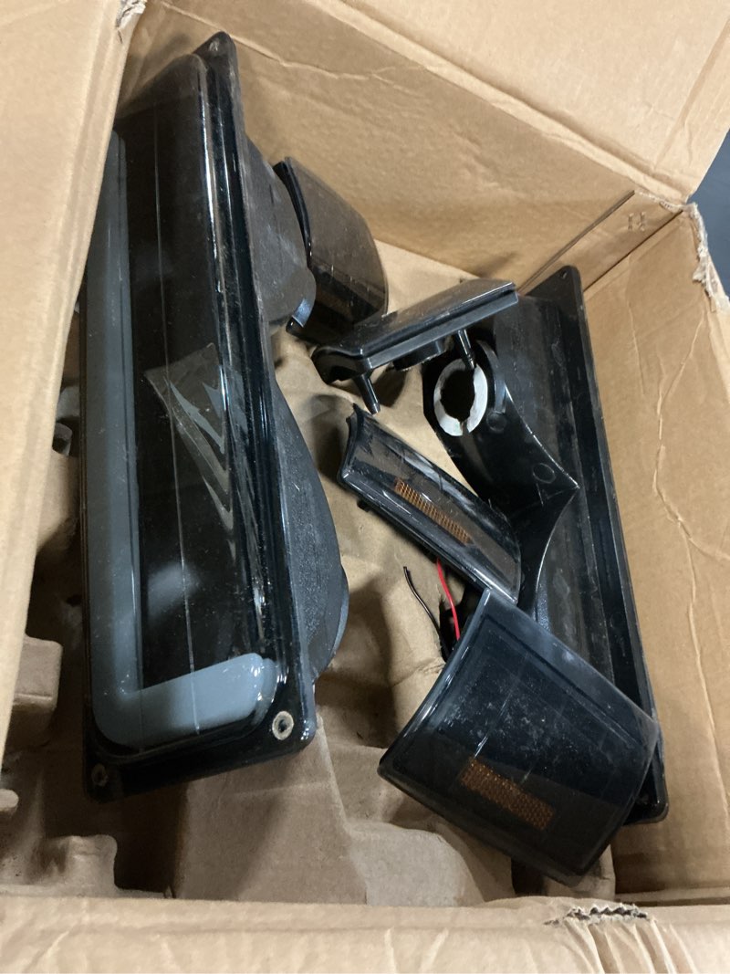 Condition photo showing Good Condition for g-plus led headlights & corner light compatible with chevy/gmc c10/c1500/k1500 1994-1999,fit gmc yukon/suburban 1994-1999,fit chevy tahoe 1995-2000,headlamps smoke lens black housing amber reflector fit gmc yukon 1994-1999(black)