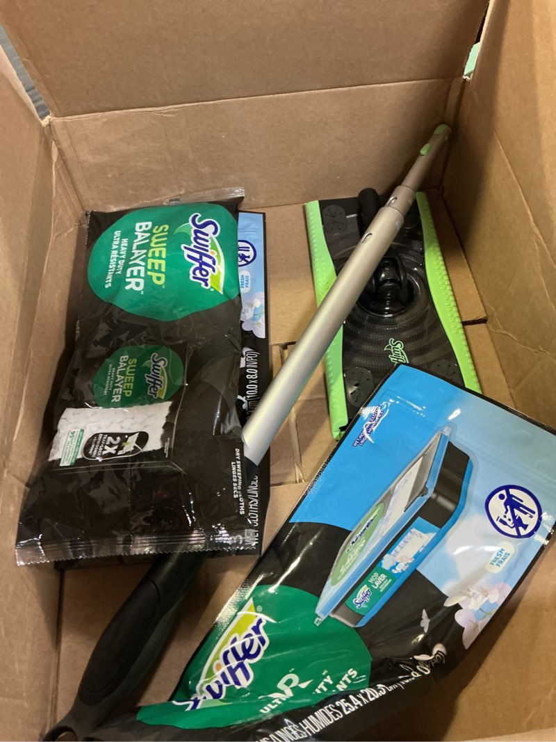 Condition photo showing Good Condition for swiffer sweep and mop deluxe, 2-in-1 floor mopping and sweeping kit,