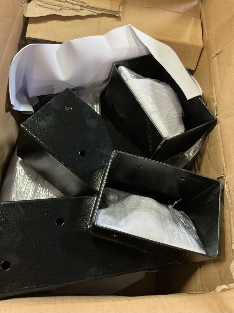 Condition photo showing Good Condition for seleware heavy-duty swing set brackets, a-frame swing set hardware kit, 2 end brackets and 4 swing leveling base brackets, fits 4 (4x4) legs and 1 (4x6) beam black 2 end brackets+4 base brackets
