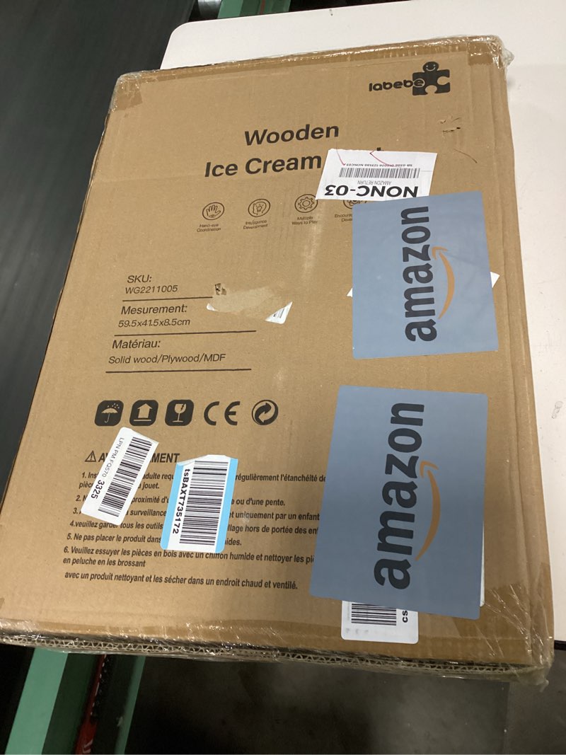 Condition photo showing New/Like New for labebe Wooden Ice Cream Cart for Kids, Toddler Ice Cream Truck Pull-Along Pretend Play Stand for 3-8Y, Children Role Play ice cream toy Trolley with Blackboard, ringbell, Ice-lolly for 36M+ Girls Boys