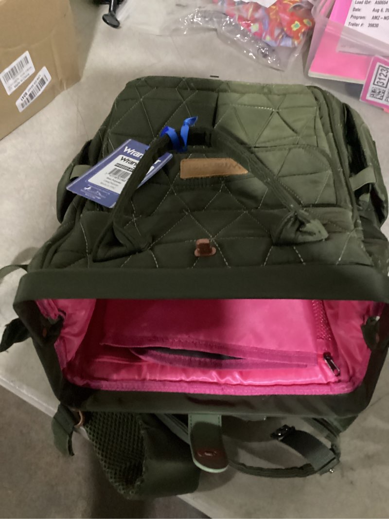 Condition photo showing New/Like New for montana west wrangler diaper bag backpack baby essentials bag quilted travel backpacks with insulated pockets, portable changing pad, stroller straps, pacifier case green