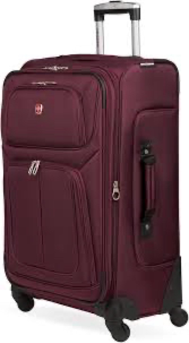 swissgear sion softside expandable spinner luggage durable lightweight travel suitcase, merlot, checked-medium 25-inch