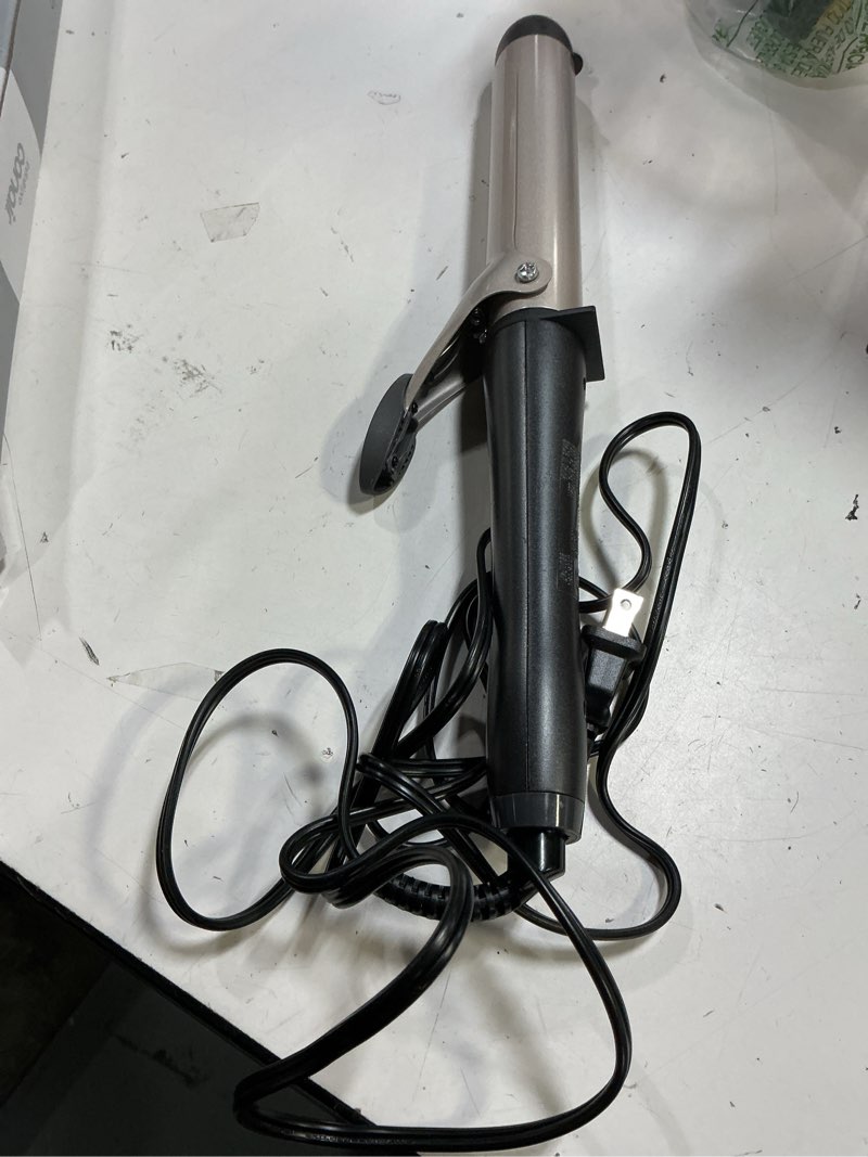 Condition photo showing As Is for infinitipro by conair tourmaline ceramic 1¼-inch curling iron, 1¼-inch barrel produces loose curls, hair curler for use on medium and long hair, champagne/gray 1¼ inch barrel