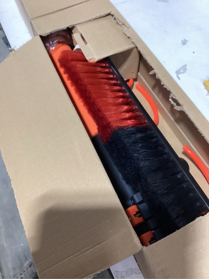 Condition photo showing As Is for 30Ft Reach Solar Panel Cleaning Brush Kit with 5-24ft Telescoping Pole, Water Fed Window Cleaner Tool with 20" Brush, Soap Dispenser, Cobweb Duster, Squeegee for Roof, CV, Gutter, Boat, Deck 24FT Orange