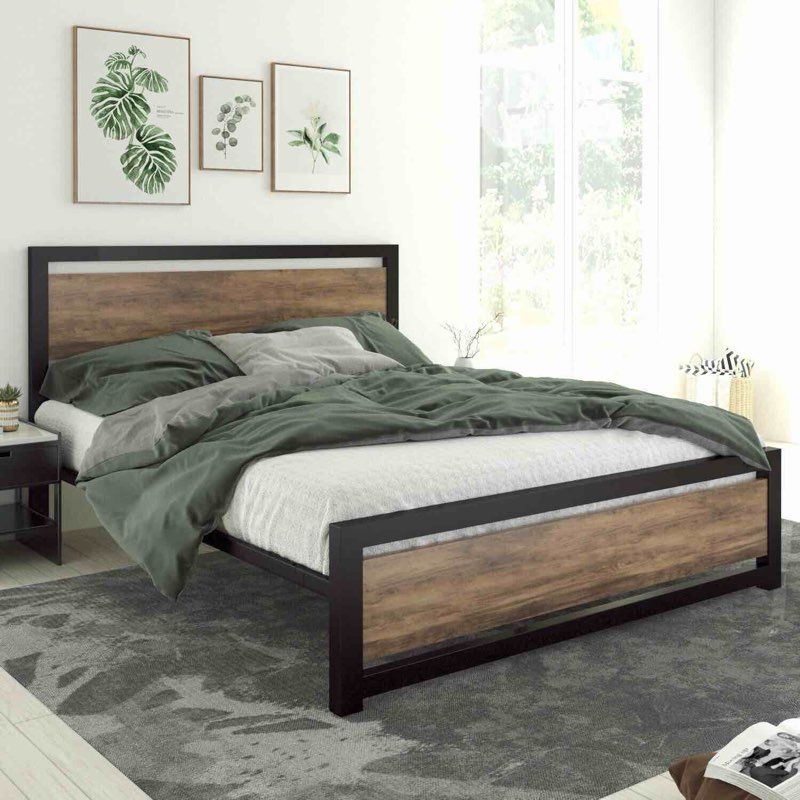 Marilee Wood and Black Metal Frame Bed Full