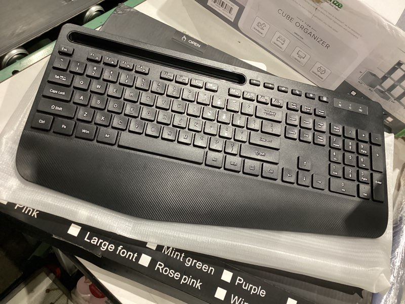 Condition photo showing Good Condition for wireless keyboard and mouse combo - full-sized ergonomic keyboard with wrist rest, phone holder, sleep mode, 2.4g quiet keyboard for pc laptop, complete work setup for office or home -trueque km23 1 pack black