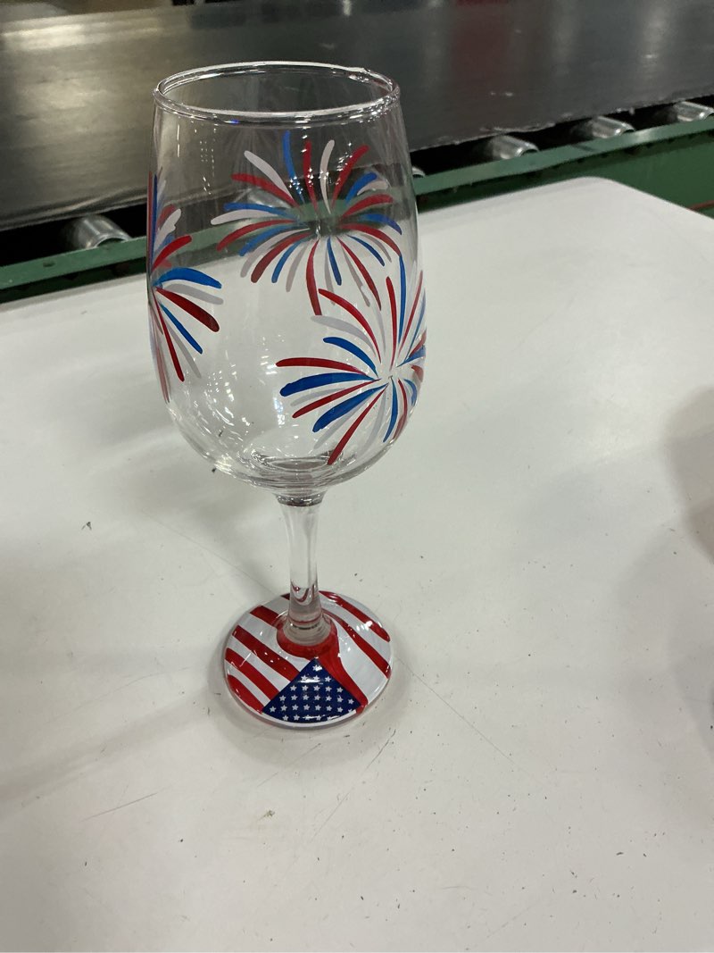 Condition photo showing Good Condition for (only one piece) patriotic 4th of july stemmed wine glasses hand painted usa american fireworks star drinking cup wine glasses gifts for independence day birthday theme holiday party supplies