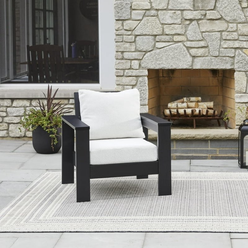 better homes & gardens ezra outdoor hdpe club chair, black with cream boucle cushions