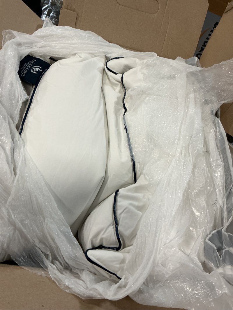 Condition photo showing As Is for pacific coast goose feather and down bed pillows standard size set of 2, hotel pillow for sleeping, downproof, soft, fluffy, 100% cotton shell