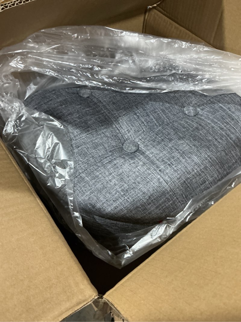 Condition photo showing New/Like New for velvet vanity stool chair, round makeup vanity chair with adjustable metal legs & soft padded seat, ottoman foot stool for bedroom, living room, entryway, black 15.9"d x 11.5"w x 6.7"h velvet black