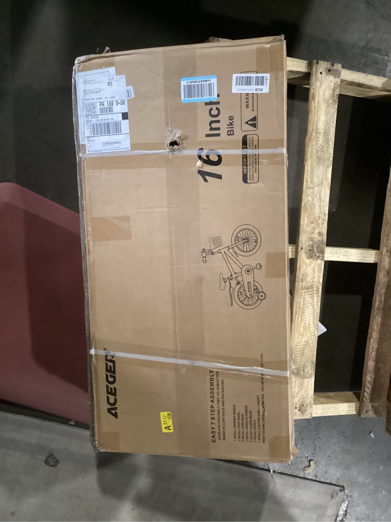 Condition photo showing New/Like New for aceger kids bike for ages 2-12 years old boys girls and toddler, 12 14 16 18 inch children bicycle with training wheels, 20 inch bike with kickstand, multiple colors. pink 16" with training wheels & kickstand