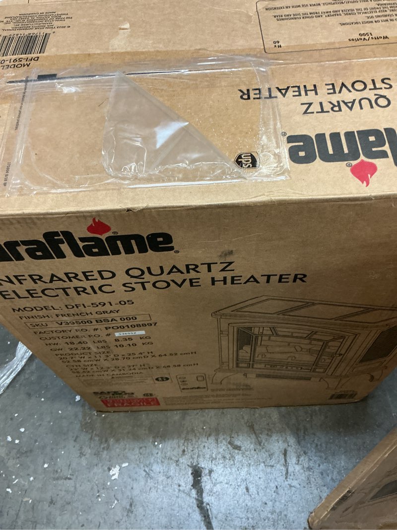 Condition photo showing As Is for model: dfi-591-05 finish: french gray duraflame infrared quartz electric stove heater - dfi-591-05 - french gray