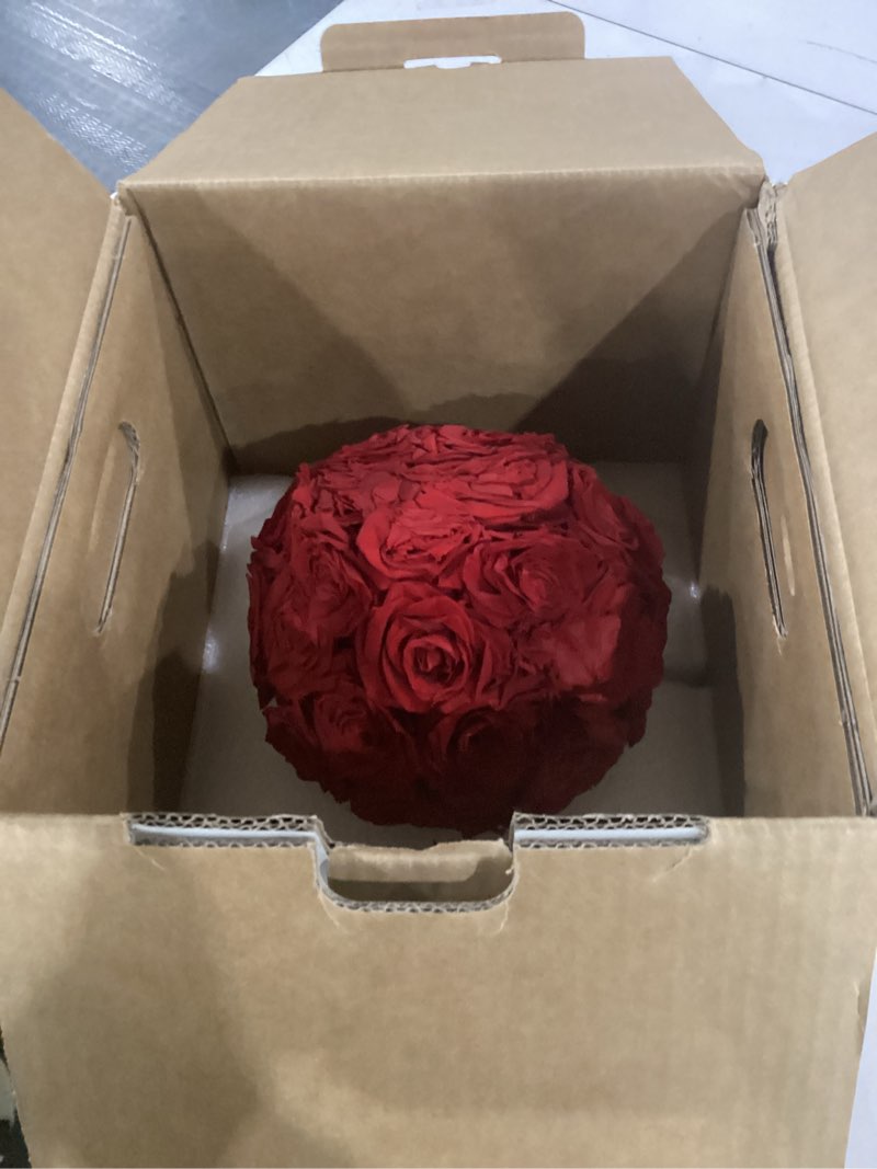 Condition photo showing As Is for eternal rose dome with vintage pedestal, 23 forever preserved roses arrangement for home decoration, ideal gift for christmas,valentine's day, mother's day, birthdays(red)