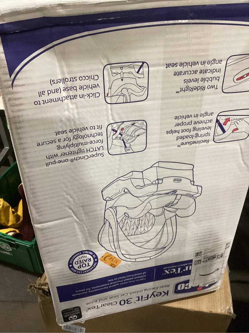 Condition photo showing New/Like New for Chicco KeyFit 30 ClearTex Infant Car Seat and Base, Rear-Facing Seat for Infants 4-30 lbs., Includes Infant Head and Body Support, Compatible with Chicco Strollers, Baby Travel Gear | Slate/Grey Slate KeyFit 30 with Cleartex Fabric