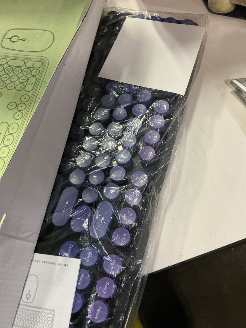 Condition photo showing New/Like New for fopett wireless keyboard and mouse combo, 104 keys full-sized 2.4 ghz round keycap colorful keyboards, usb receiver plug and play, for windows, mac, pc, laptop, desktop (gradientpurple)
