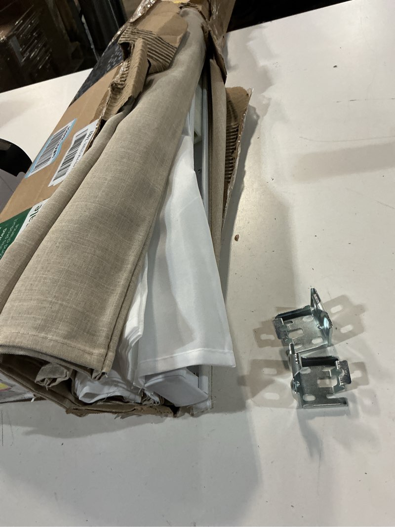 Condition photo showing As Is for chicology cordless roman shade, light filtering privacy liner, textured belgian flax fabric, true-to-size 30" w x 64" h, inside/outside/ceiling mount window treatment for living room bedroom belgian flax (privacy & light filtering) 30"w x 64"h