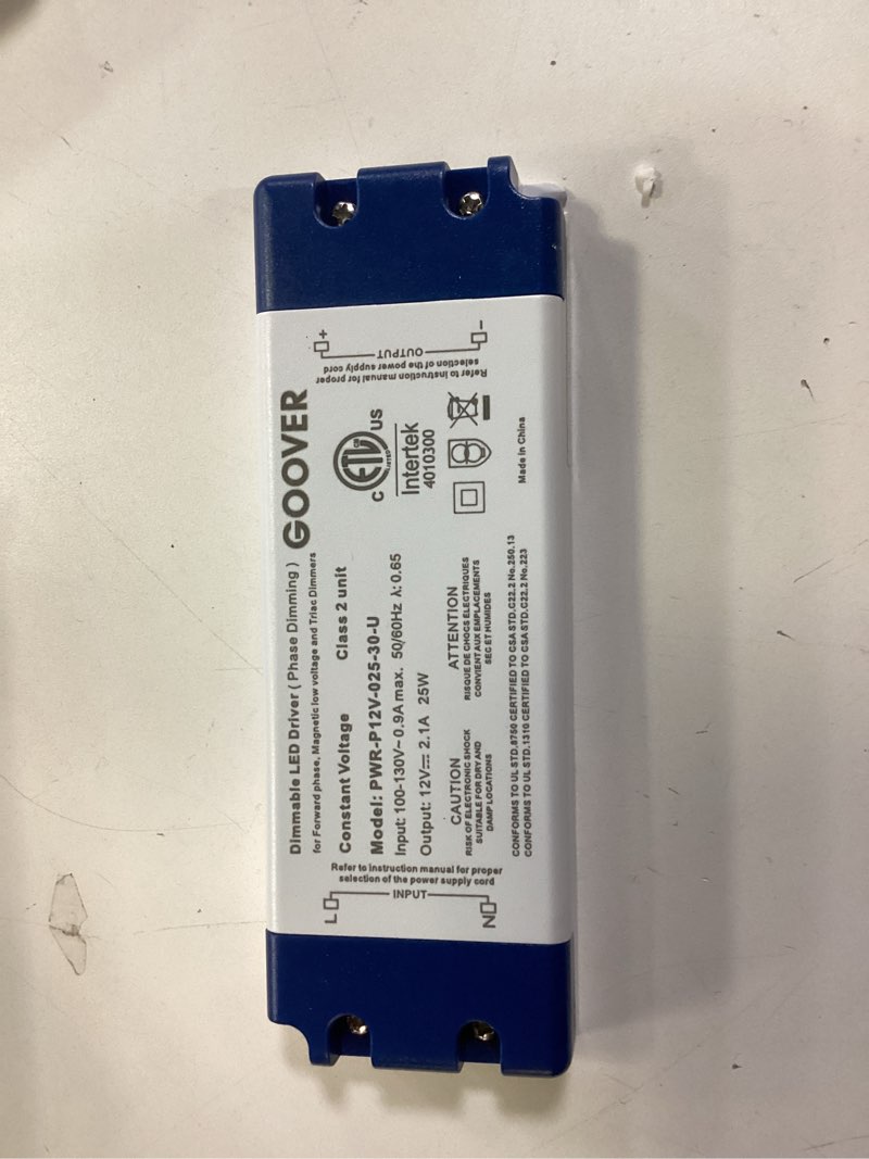 Condition photo showing Good Condition for GOOVER 25W Triac Dimmable Driver,Power Supply,AC 120V to DC 12V Transformer,Compatible with Lutron and Leviton Dimmers,for LED Lighting,Class 2,ETL Certified 25W Dimmable Driver