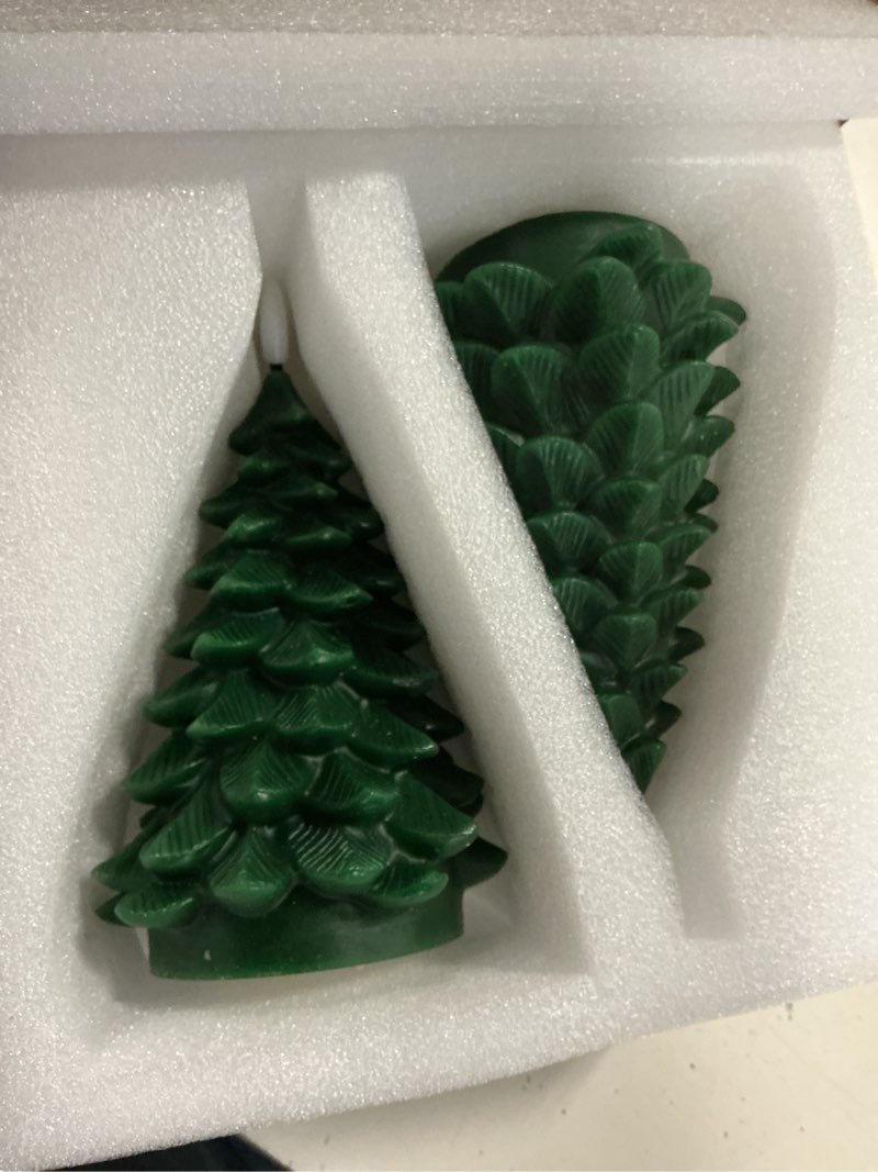 Condition photo showing Good Condition for 2 pack 8 large christmas tree flameless candle with remote timer, large real wax battery operated pillar candle, 3d wick led flickering candles for xmas party home dinner decor(green)