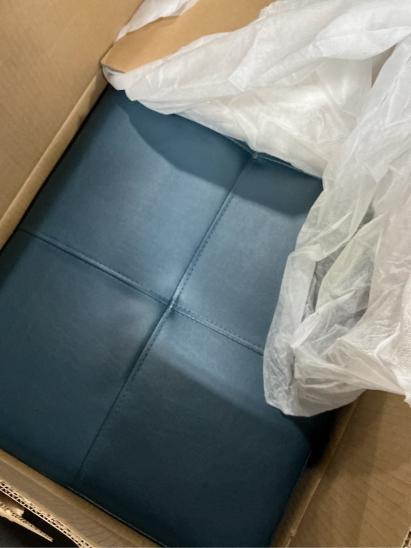 Condition photo showing Good Condition for ottoman storage ottoman bench faux leather footrest footstool with hinged lid for living room, bedroom, entryway, denim, 28.5"x19"x17.5" denim faux leather