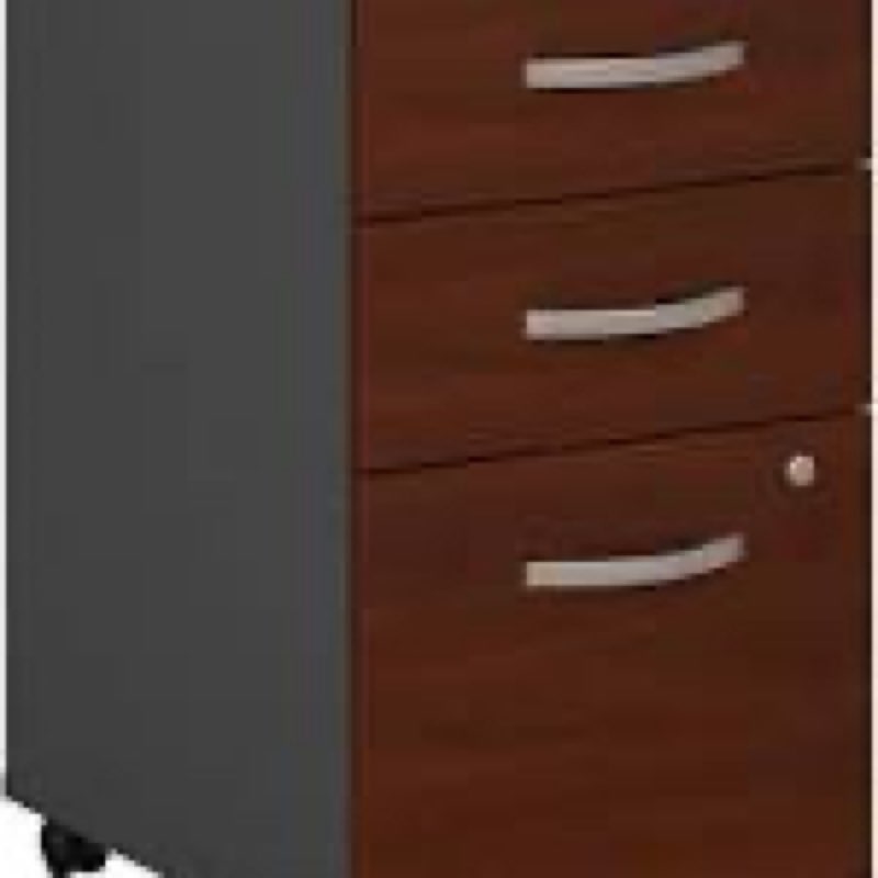 bush business furniture series c 3 drawer rolling file cabinet in hansen cherry, fully assembled under desk storage with wheels for home and professional office
