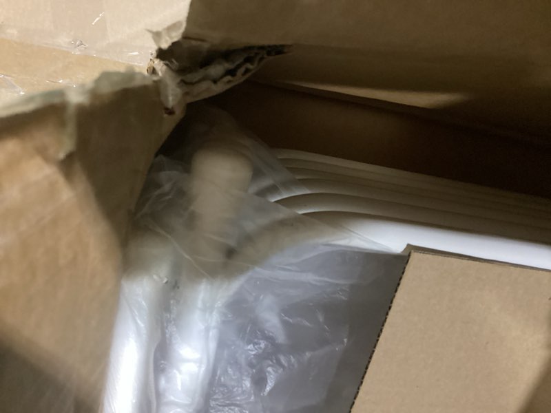 Condition photo showing As Is for VINGLI 5 Pack White Plastic Folding Chair, Indoor Outdoor Portable Stackable Commercial Seat with Steel Frame 350lb. Capacity for Events Office Wedding Party Picnic Kitchen Dining